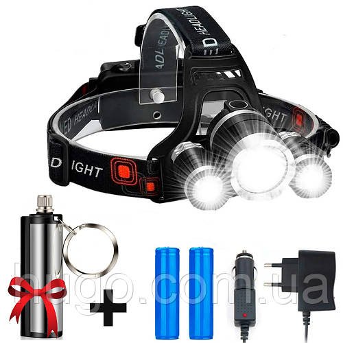 Ліхтарик налобний Bailong RJ 3000 + Вічний сірник Make Fire / Потужний акумуляторний ліхтар на лоб