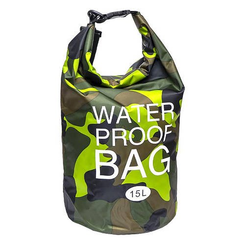 Водонепроникна сумка - гермомішок на 15 л для захисту речей від вологи F-15L Камуфляж салатовий