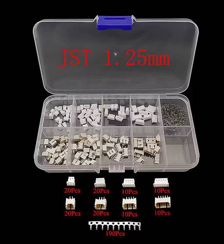 Набір конекторів Micro JST ХН 1.25 мм, 2/3/4/5 pin, 310 елементів у пластиковому кейсі
