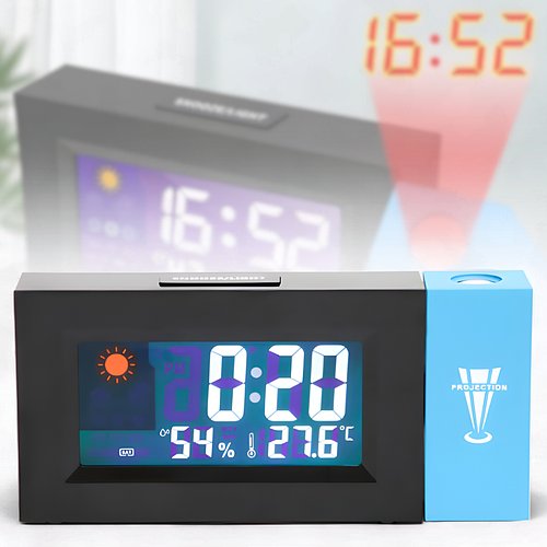 Настільний електронний годинник з LED-дисплеєм, проекцією часу, будильником та вимірюванням клімату