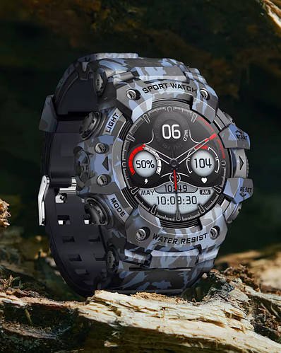 .Тактичний смарт-годинник TimeOwner WLC21 CamoBlue, з циферблатом 1,32" HD, Bluetooth 5.3, ліхтарик, дзвінки