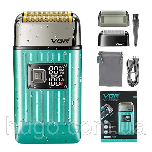 Електробритва шейвер VGR V-357 з USB та LED дисплеєм, Бірюзова / Акумуляторна бездротова чоловіча бритва