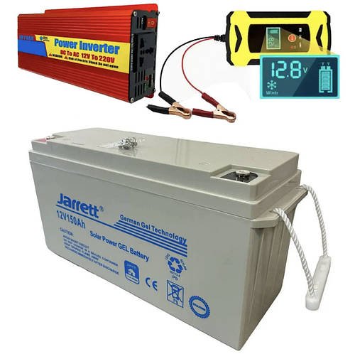 Резервне живлення для дома Набір 3в1 Гелевий акумулятор150 Ah + Перетворювач 2000W + Зарядний пристрій 12V