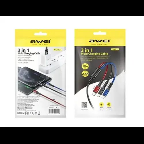 Шнур для моб. CL971 AWEI 3в1 Lightning, Micro, Type-C