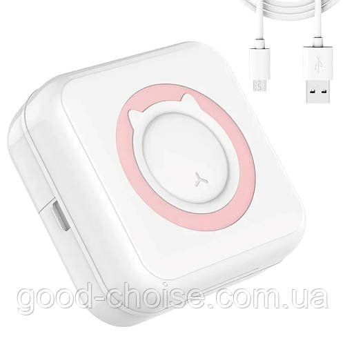 Портативний принтер з Bluetooth + 1 рулон термопаперу, Рожевий / Міні принтер / Маленький принтер для телефону