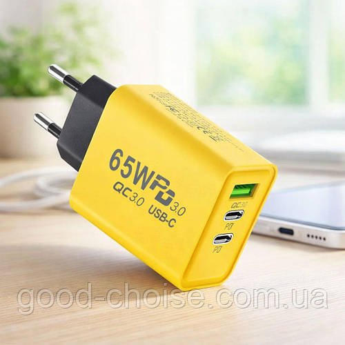 Зарядний пристрій для телефону (65W) 1xUSB 2хType-C / Зарядка для телефону / Блок для зарядки