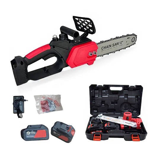 Потужна акумуляторна ланцюгова електропилка THO M-9020 Пила з шиною 12" та двома акумуляторами