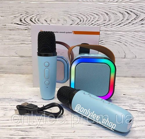 Портативна Bluetooth колонка 2в1 з RGB-підсвіткою K12 колонка-караоке з двома мікрофонами Синя