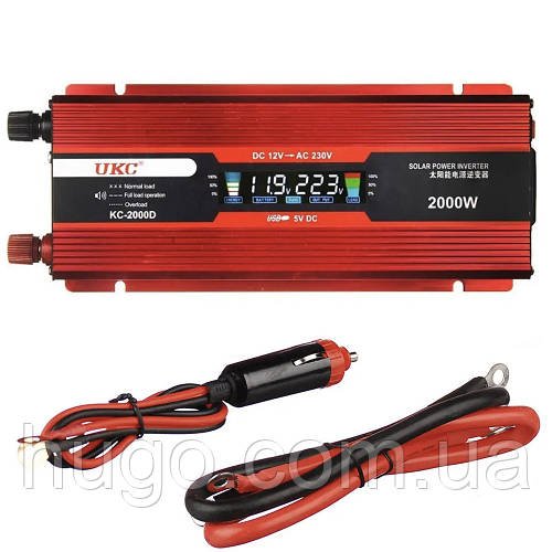 Перетворювач напруги з 12V на 220V, 2000W, з LCD дисплеєм, KC-2000D / Інвертор автомобільний