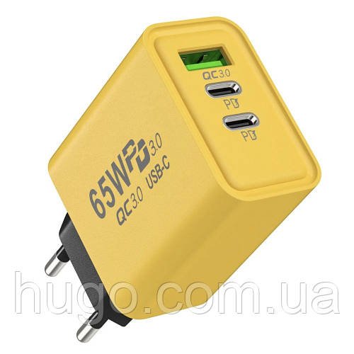 Зарядний пристрій 65W, 1xUSB, 2хType-C / Швидка зарядка для телефону / Адаптер для заряджання