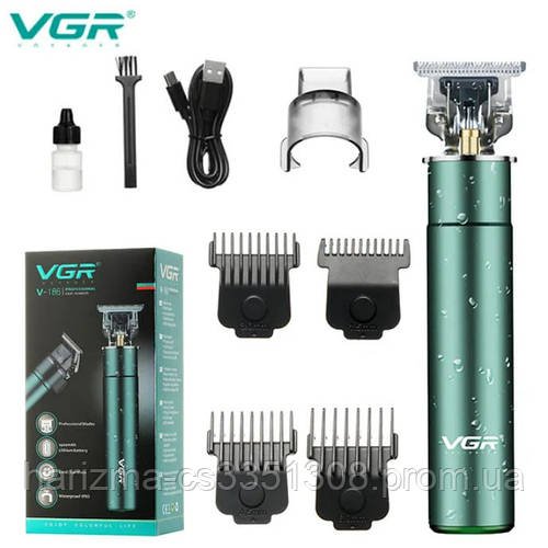 Бездротовий акумуляторний тример для бороди та вусів VGR V-186 зі змінними магнітними насадками 1,5-6 мм