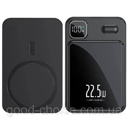 Зовнішній акумулятор 10000mAh, 22,5W, Type-c, MagSafe, Чорний / Магнітний портативний павербанк / Power bank