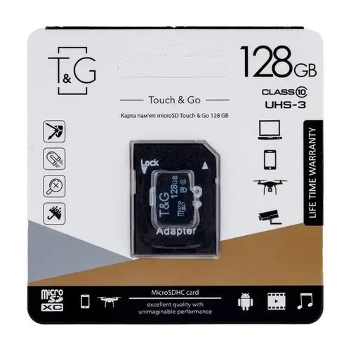 Карта пам'яті Micro SDXC TG 128gb UHS-3 Class 10 з адаптером Чорний YU227