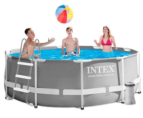 Басейн каркасний круглий (305x99см, 6148л, фільтр-насос, сходи) Intex 26706 Сірий