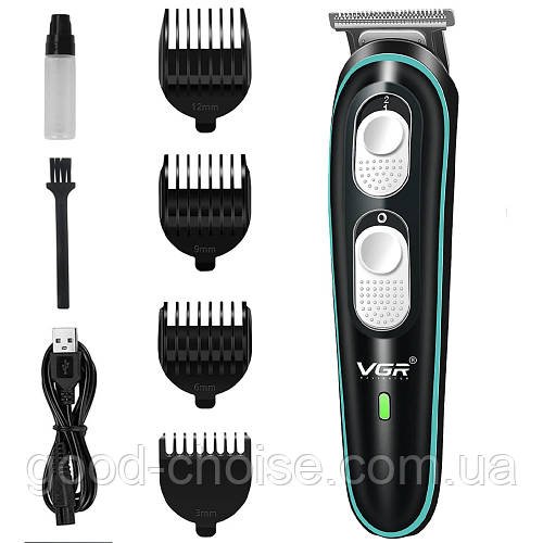 Машинка для стрижки волосся з насадками VGR V-055 / Акумуляторний триммер для бороди та вусів