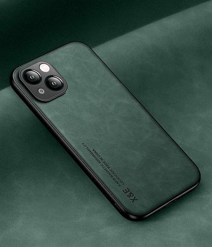 Шкіряний чохол XnE iPhone 13 з металевою вставкою Green