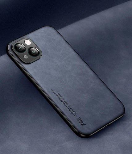 Шкіряний чохол XnE iPhone 13 з металевою вставкою Blue
