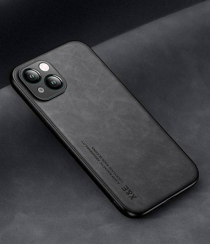 Шкіряний чохол XnE iPhone 13 з металевою вставкою Black