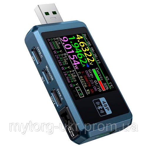 USB-тестер FNIRSI FNB48P з Bluetooth Вольтметр Амперметр Type-C  Сірий