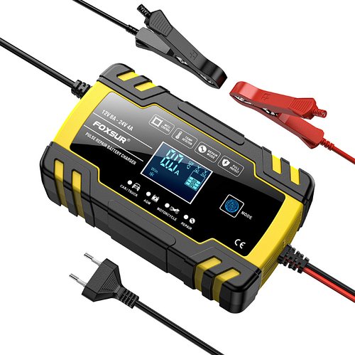 Зарядний пристрій FOXSUR 12V/8А – 24V/4А для акумуляторів різних видів з LCD дисплеєм