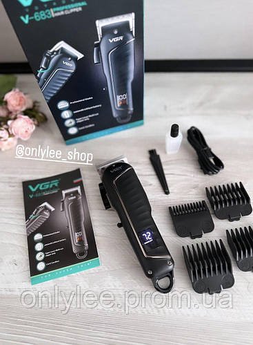 Бездротова машинка для стриження волосся VGR V-683 Тример для стриження бороди з LED-дисплеєм 4 насадками Чорний