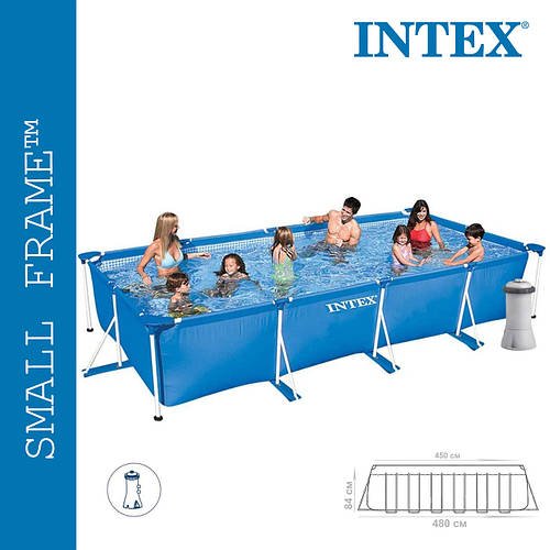 Басейн каркасний прямокутний (450х220х84 см, 7127л, фільтр) Intex 28274 Синій