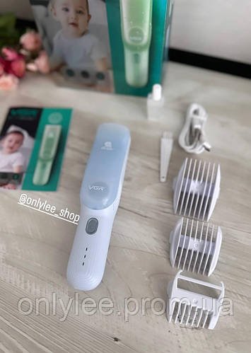 Тиха машинка для стриження дітей VGR V-155, 5 Вт Дитячий бездротовий тример із функцією збирання волосся Синя