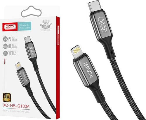 Інтерфейсний кабель XO NB-Q180A 20W (PD/QC) TypeС - Lightning 1m Black