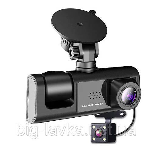 Автомобільний відеореєстратор FHD 1080P з 3 камерами  Чорний