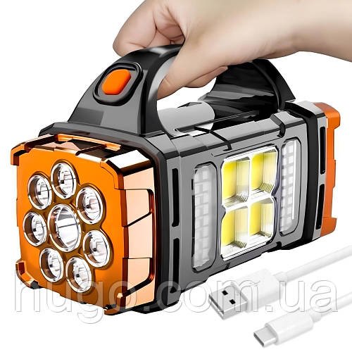 Акумуляторний LED ліхтар з сонячною панеллю, USB, 2400mAh, Hurry Bolt HB-1678, Помаранчевий / Ліхтарик з повербанком
