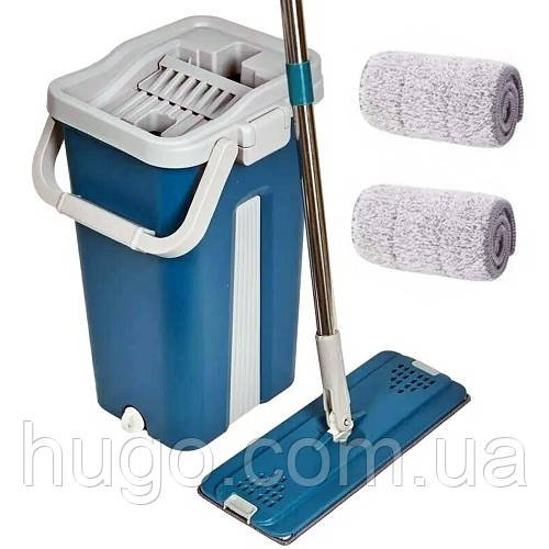 Швабра з відром 11л з автоматичним віджимом + 2 насадки, Cleaning Mop, Синя / Швабра для миття підлоги / Набір для прибирання