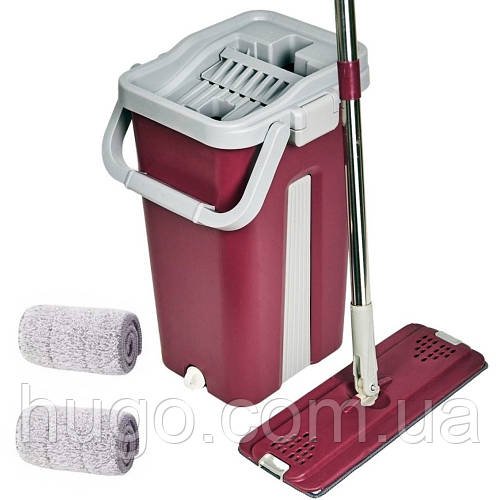 Швабра з відром 11л з автоматичним віджимом + 2 насадки, Cleaning Mop, Бордова / Швабра для миття підлоги / Набір для прибирання