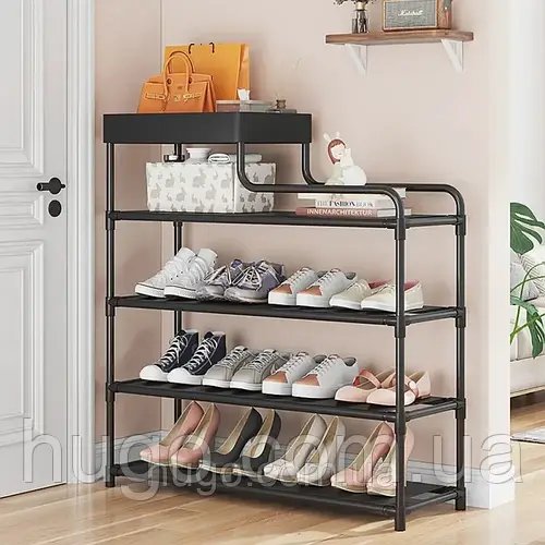 Полиця для зберігання взуття 85х60х22см, CLOTHES RACK, Чорна / 5-рівнева взуттєва полиця / Стелаж для взуття