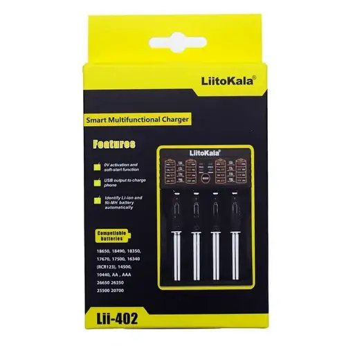 Універсальний зарядний пристрій LiitoKala Lii-402 для 4 акумуляторів 18650/AAA/AA з індикатором заряду