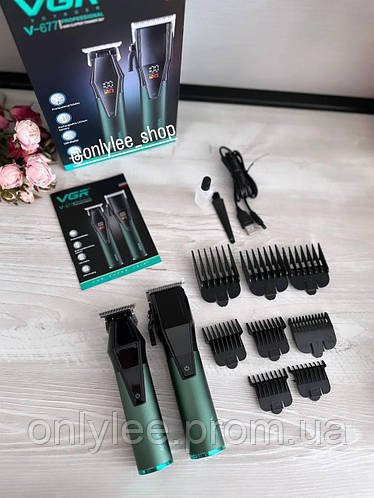 Професійний набір машинка для стриження та тример із насадками VGR V-677 для волосся з дисплеєм
