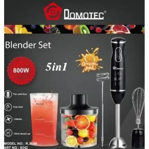 Занурювальний блендер ручний DOMOTEC R.314B 5в1 з 3 насадками і чашею, потужність 800Вт