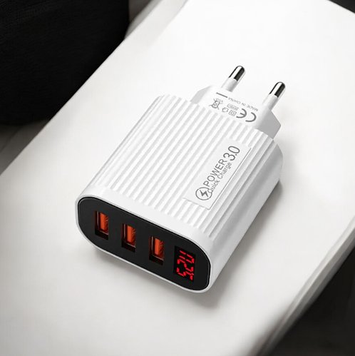 Адаптер живлення 220В 3,0А QC3.0 USBx3 LCD Quick Charger 36-2