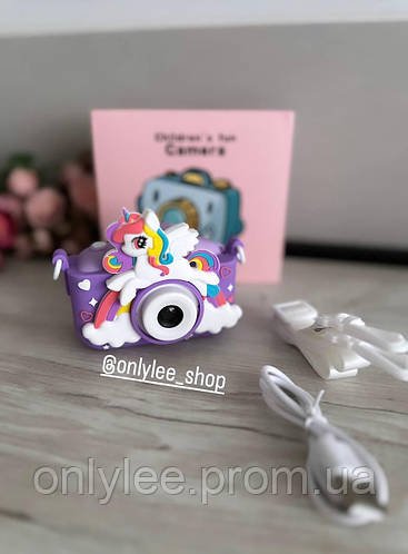 Дитяча камера в чохлі з єдинорогом цифровий фотоапарат на дві камери Children's fun Camera Unicorn Purple