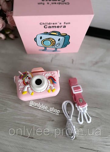 Дитяча камера в чохлі з єдинорогом цифровий фотоапарат на дві камери Children's fun Camera Unicorn Pink