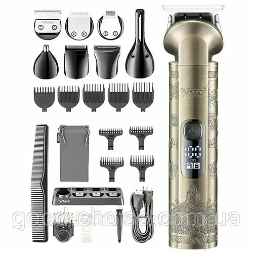 Бездротова машинка для стрижки 8в1, з LED дисплеєм, VGR V 110 / Тример для бороди / Набір для стрижки