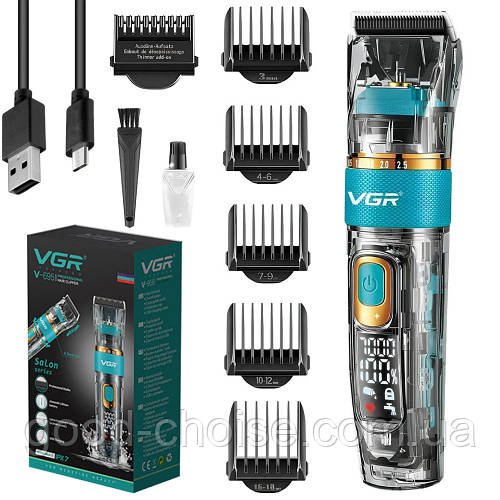 Акумуляторна машинка для стрижки волосся + 6 насадок, VGR V-695 / Бездротовий триммер для стрижки