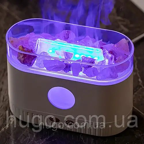 Соляна лампа з зволожувачем повітря 200мл, SALT LAMP WITH ROCKS, Біла / Нічник з імітацією полум'я