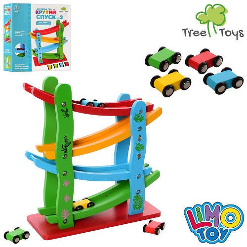 Дерев'яна гірка Трек TREE TOYS (з машинками, 28 см) MD 2688