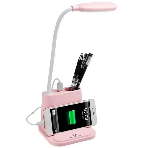 Настільна лампа USB з тримачем для телефона multifunctional DESK LAMP вбудований акумулятор рожева HP227