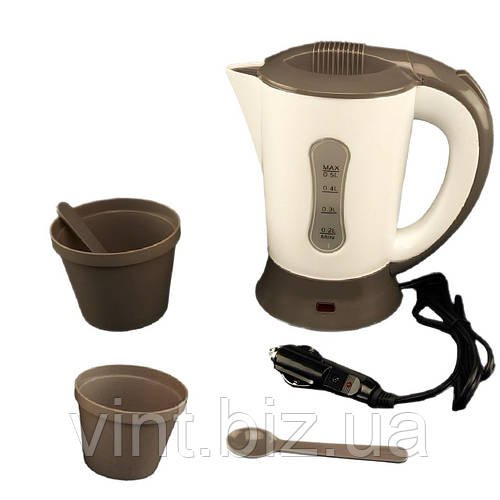 Дорожний електрочайник 12V 150W з подарунковими чашками