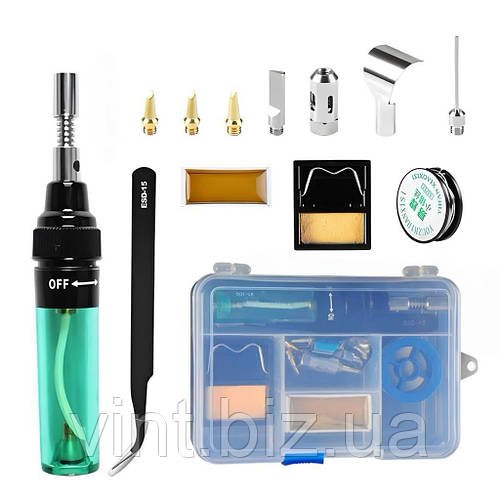 Газовий паяльник з регулятором. У футлярі (насадки у комплекті)