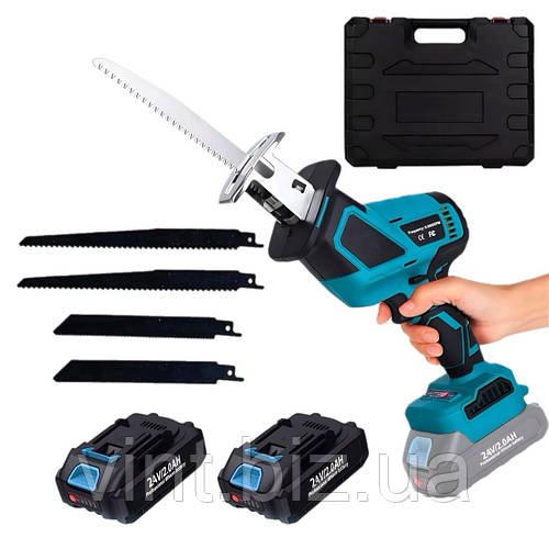 Шабельна пилка в кейсі з набором полотен 4 штуки, 2 АКБ 24v
