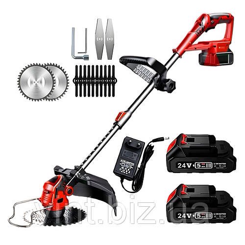 Газонокосарка-триммер з насадками в комплекті (без колісЖОВТА) 2 АКБ 24v.