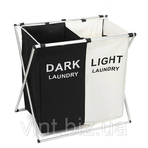 Складаний кошик для білизни з металевим каркасом на 2 відділення