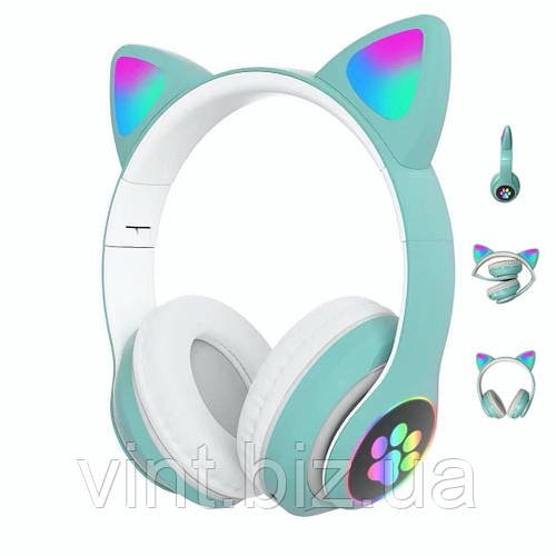 Бірюзові бездротові навушники з котячими вушками.
